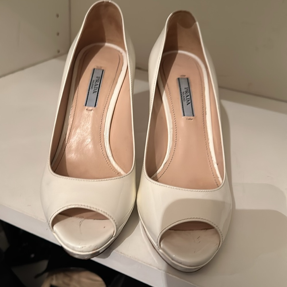 Authentic White Open Toe Pattern, Leather Platfor… - image 6